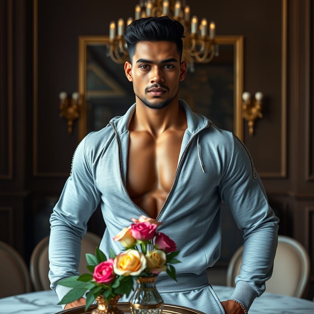 Indian Man with Roses: Photorealistic Digital Art