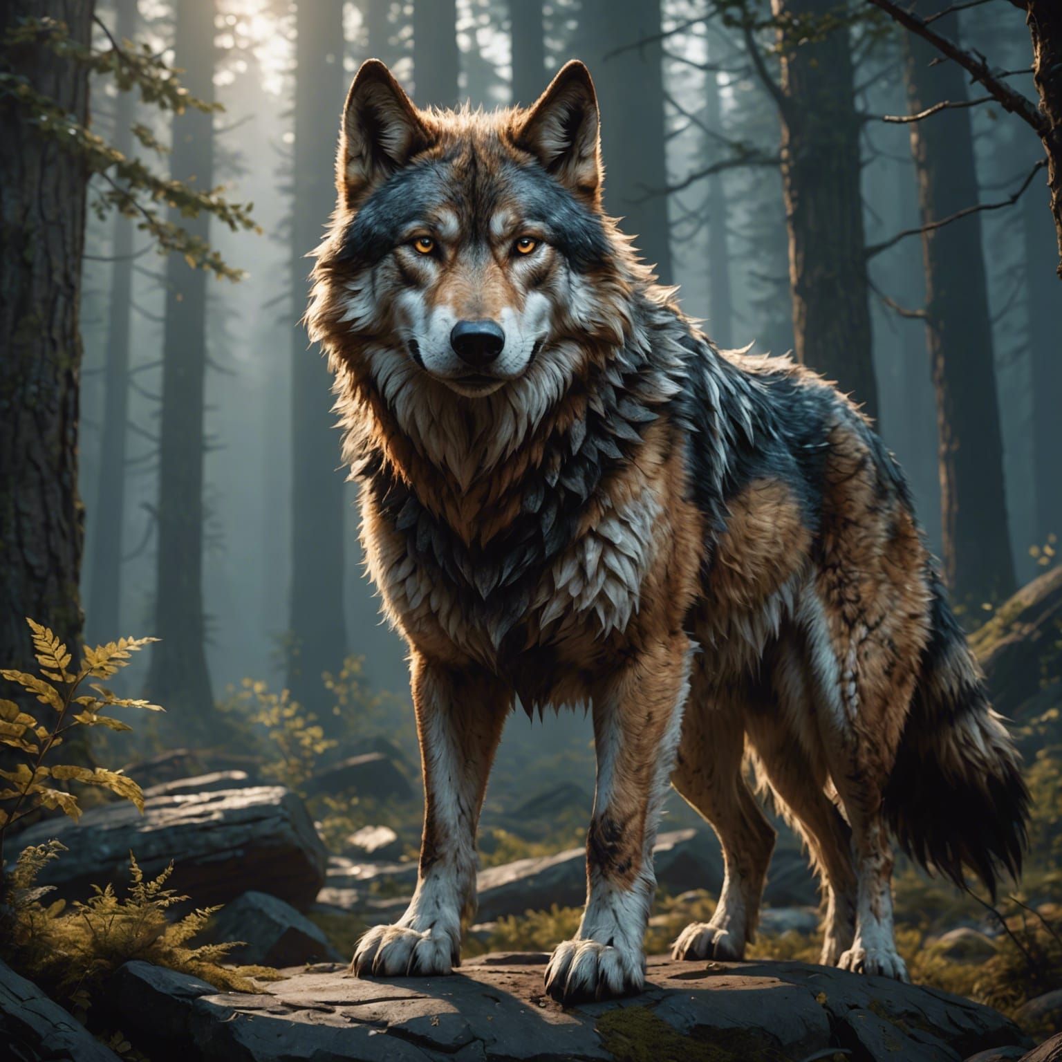 Detailed Tan Female Dire Wolf Fantasy Concept Art