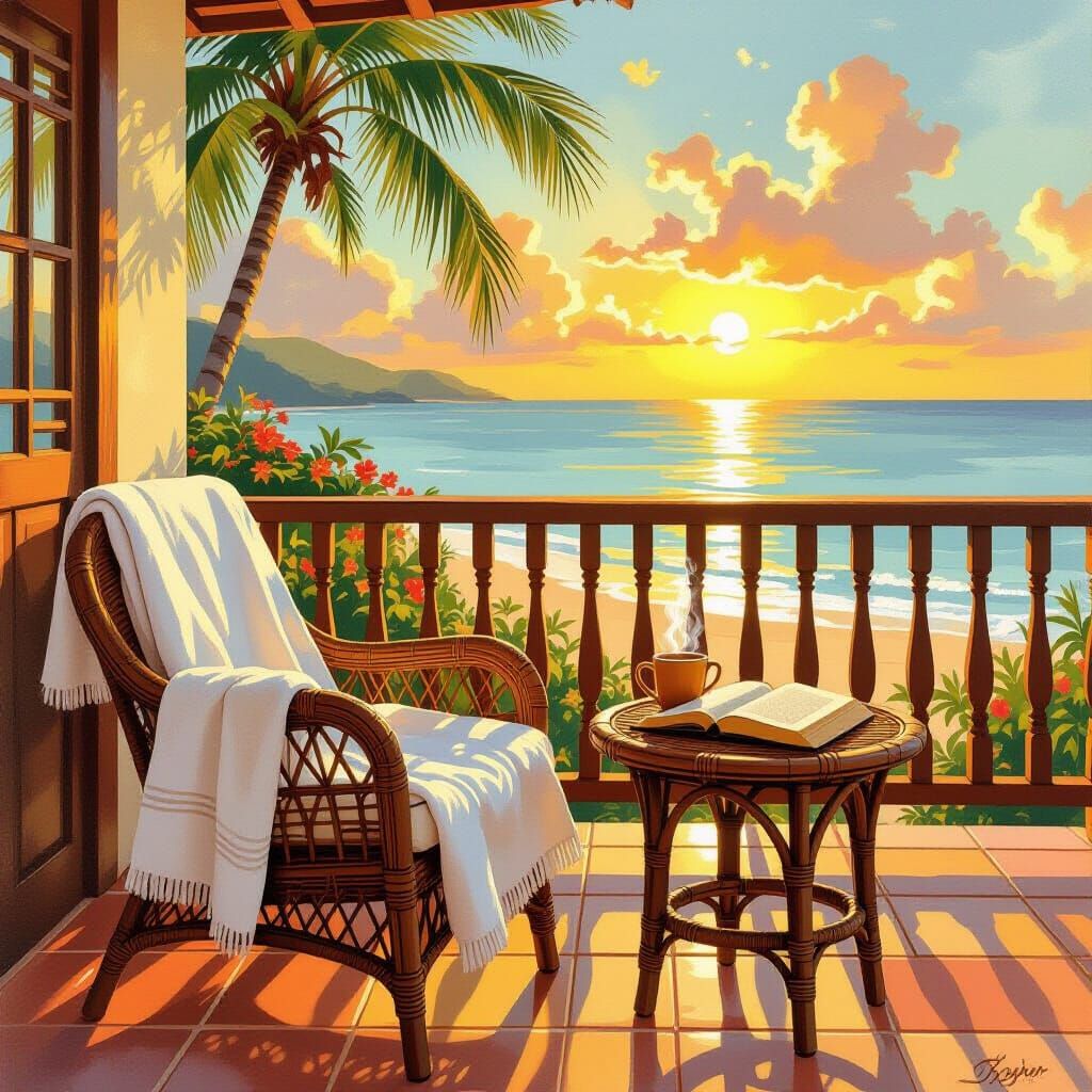 Sunlit Lanai at Dawn: Serene Ocean View