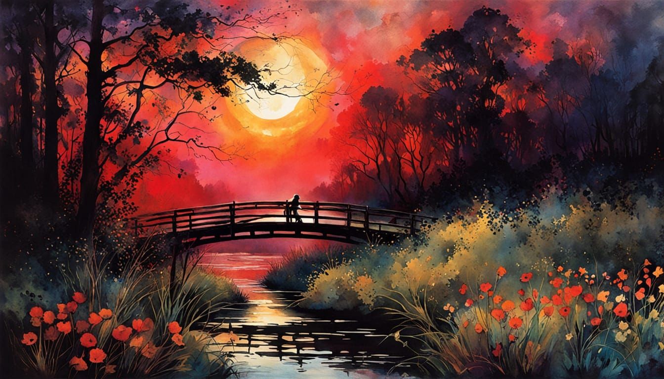 Dark Eclipse over Swamp: Color Print Art