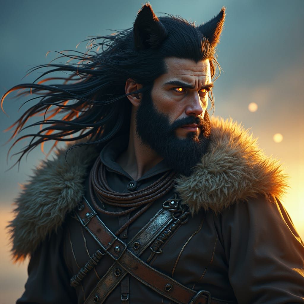 Wolfian Warrior with Golden Eyes, Fantasy Concept Art