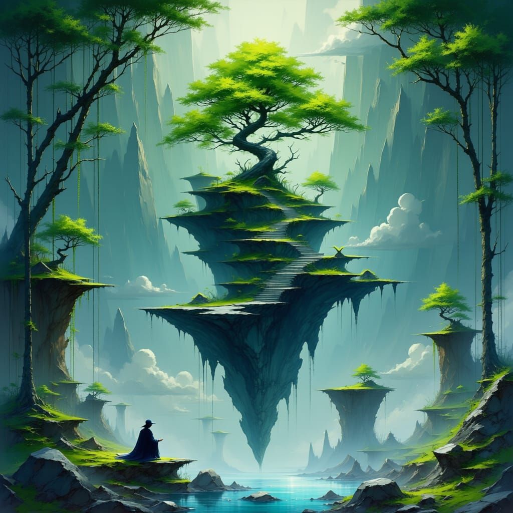 Magic Man Levitates Forest Island in 3D Realistic Anime Styl...