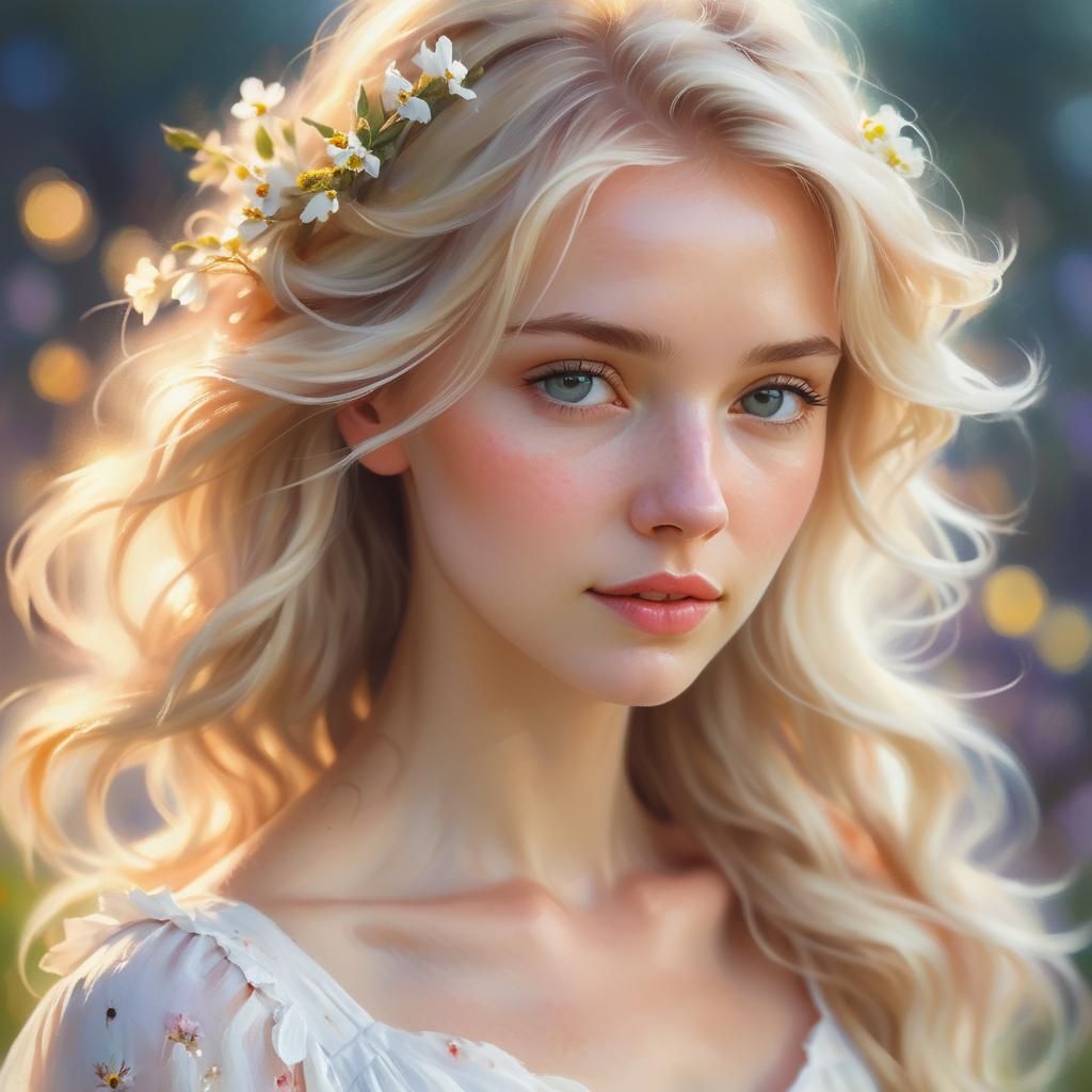 Impressionist Portrait of Blond Girl in Sundress