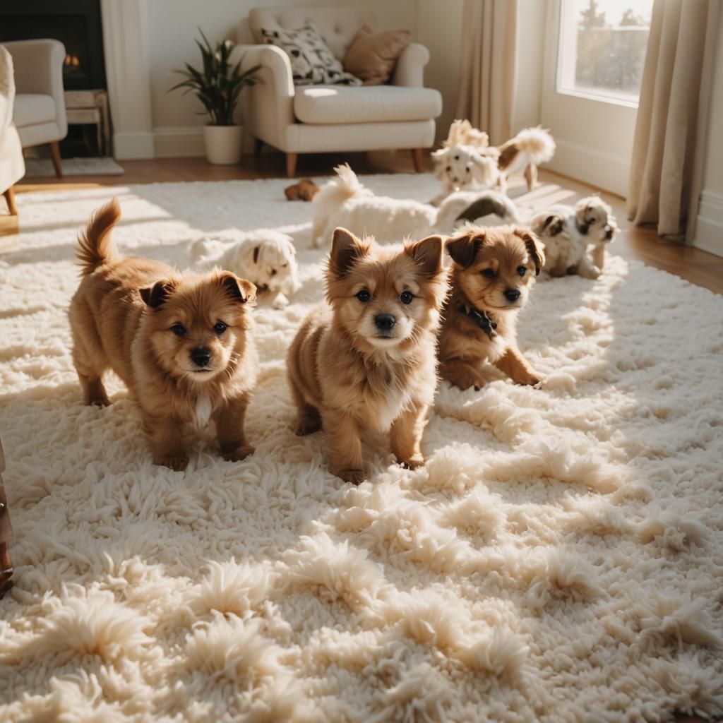 Puppies Playing in Golden Sunlight: Cinematic Film Still