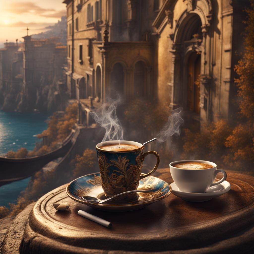 Cigarette and Espresso in Italy, Detailed Matte Painting
