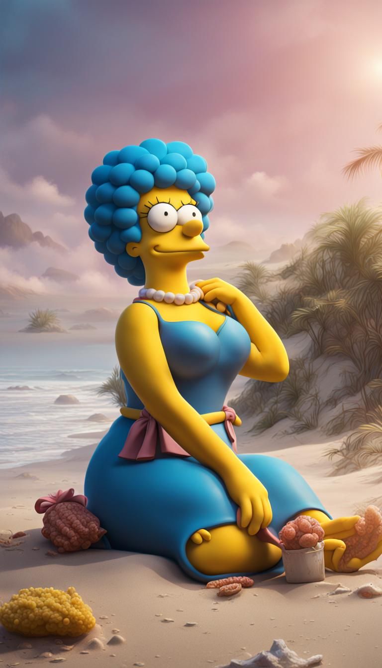 Marge Simpson on the Beach: Detailed Matte Painting