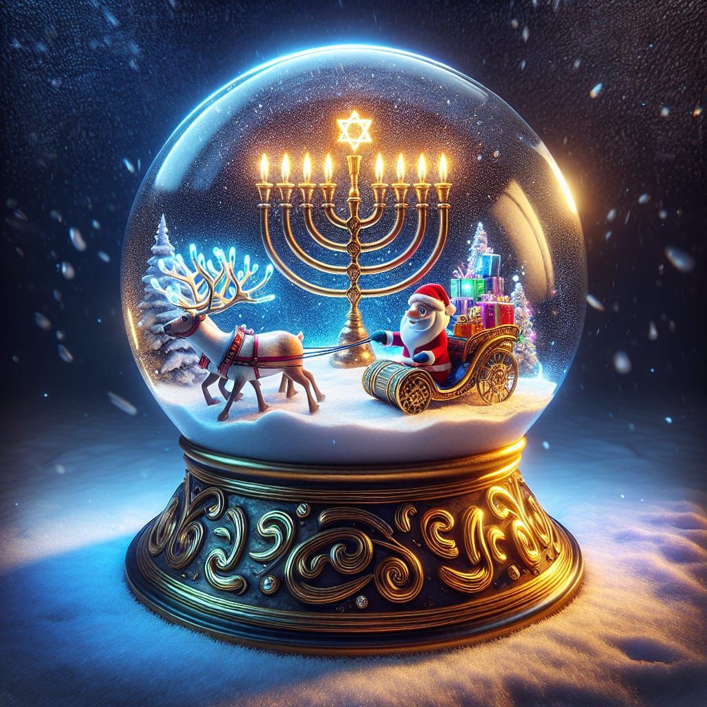 Vibrant HDR Snow Globe Menorah Celebration