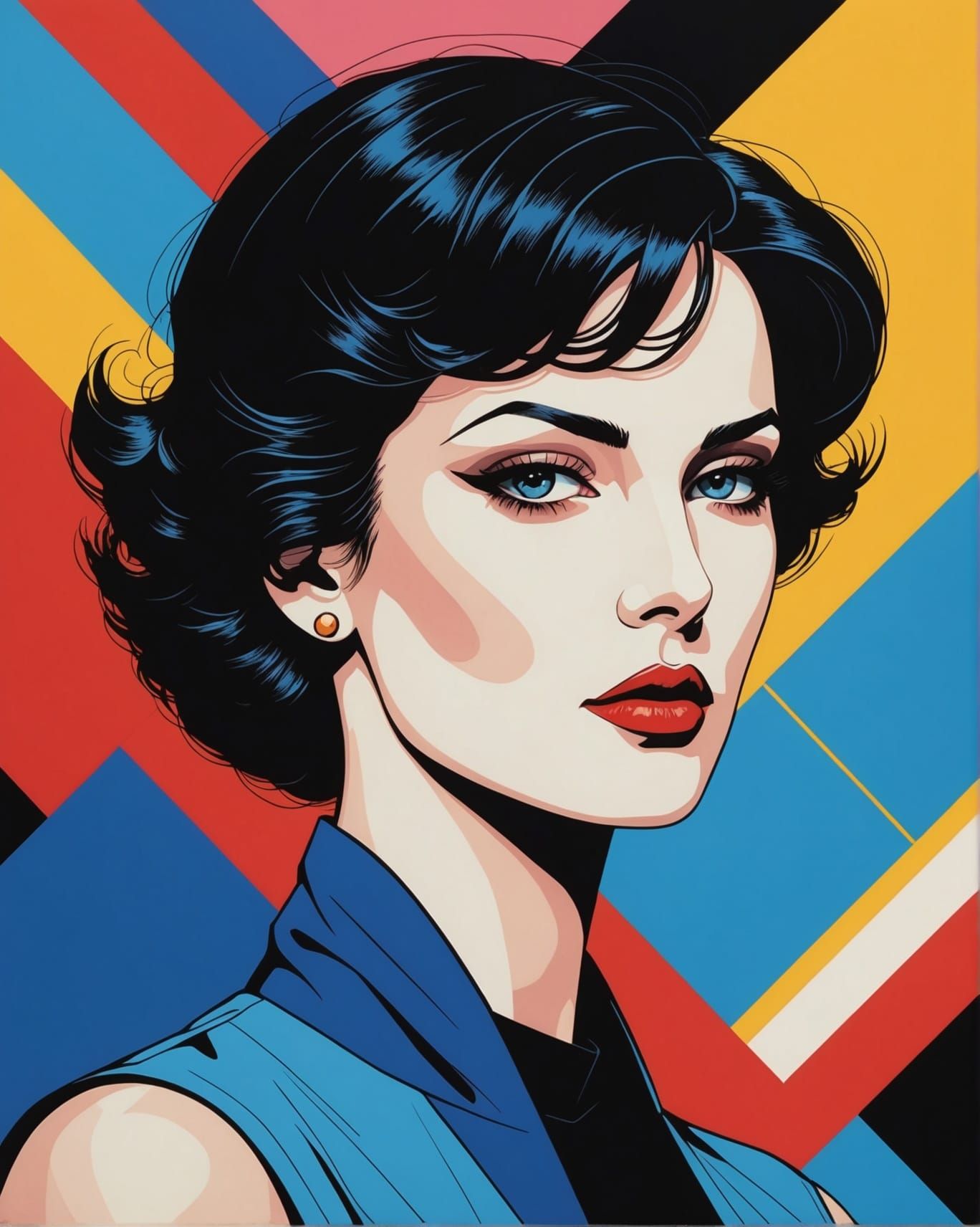 Vibrant Monochromatic Pop Art Portrait in Bauhaus Style