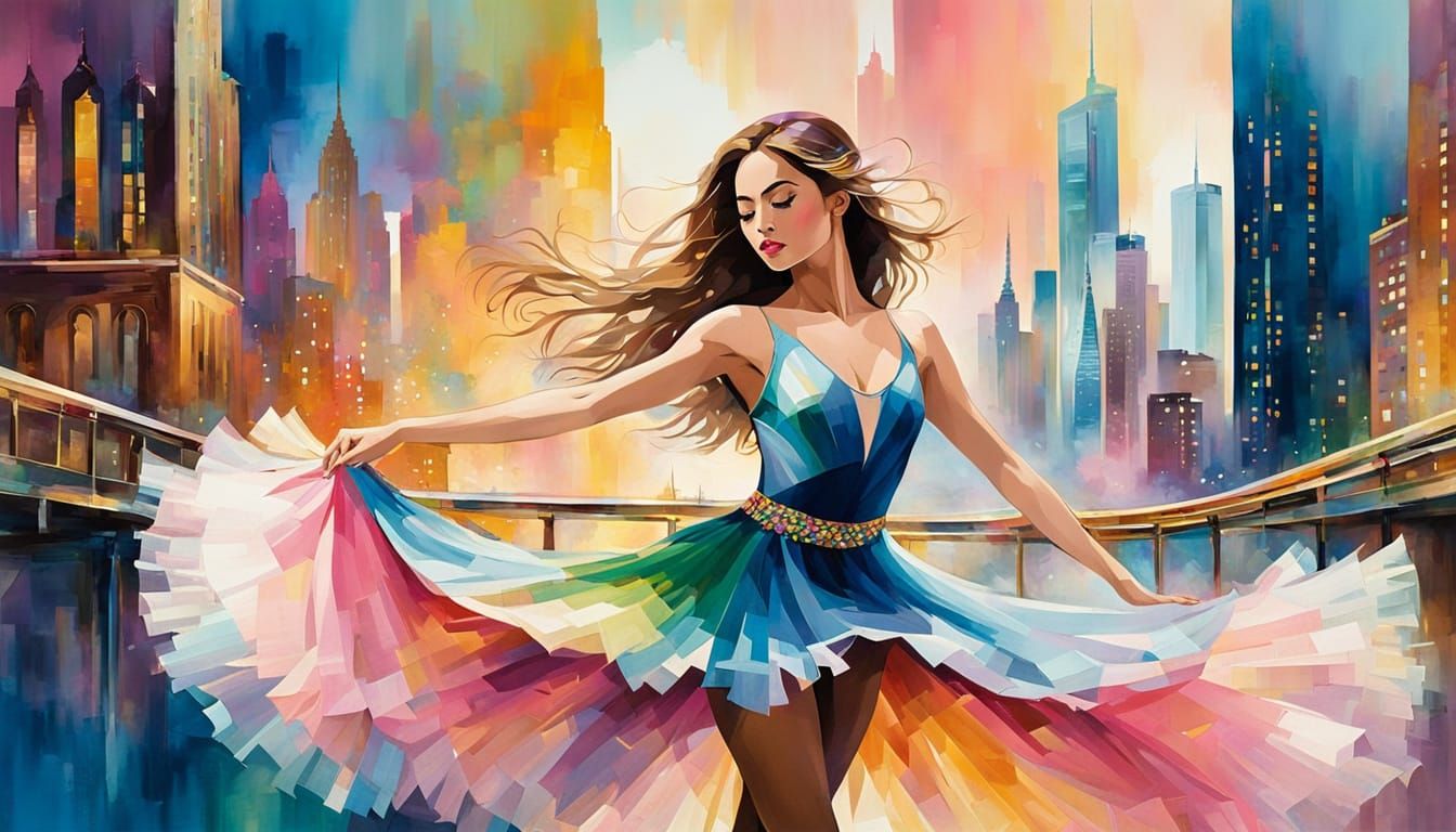 Ballet Dancers in Colorful Cityscape Mosaic Art