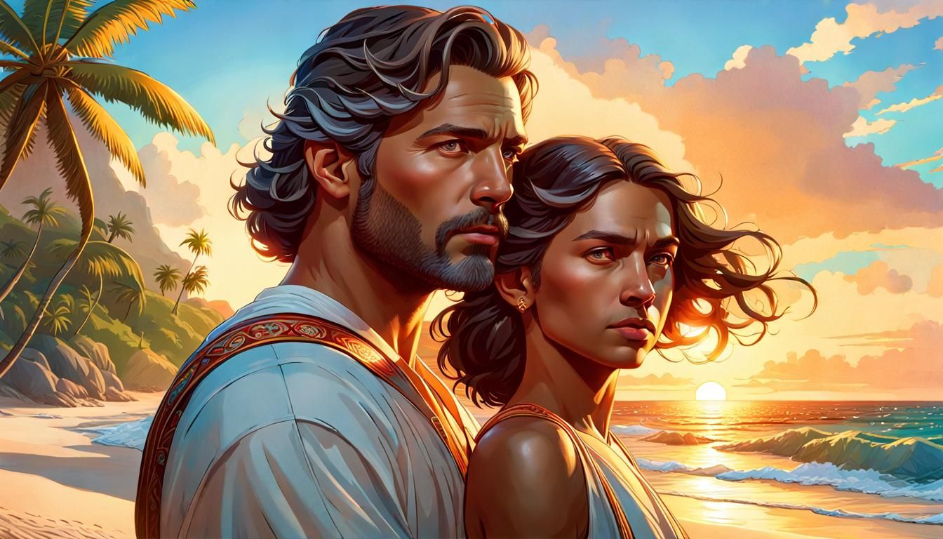 Family on Tropical Beach: Award-Winning Oil Painting