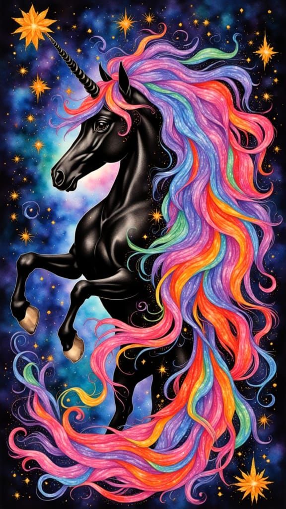 Cosmic Pop Art Unicorn in a Swirling Galaxy