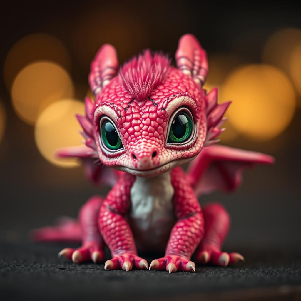 Adorable Baby Dragon Portrait in Mixed Media Style