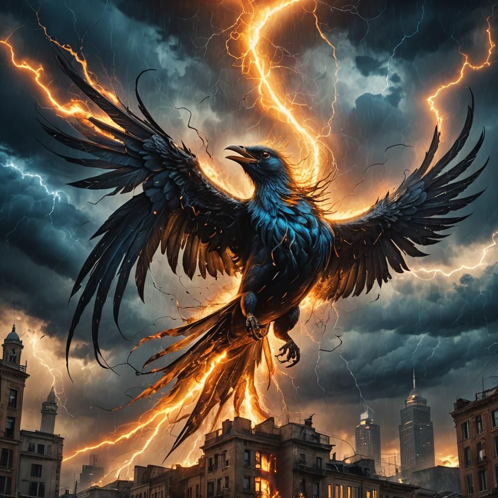 Chaotic Black Bird Engulfed in Fiery Tornado