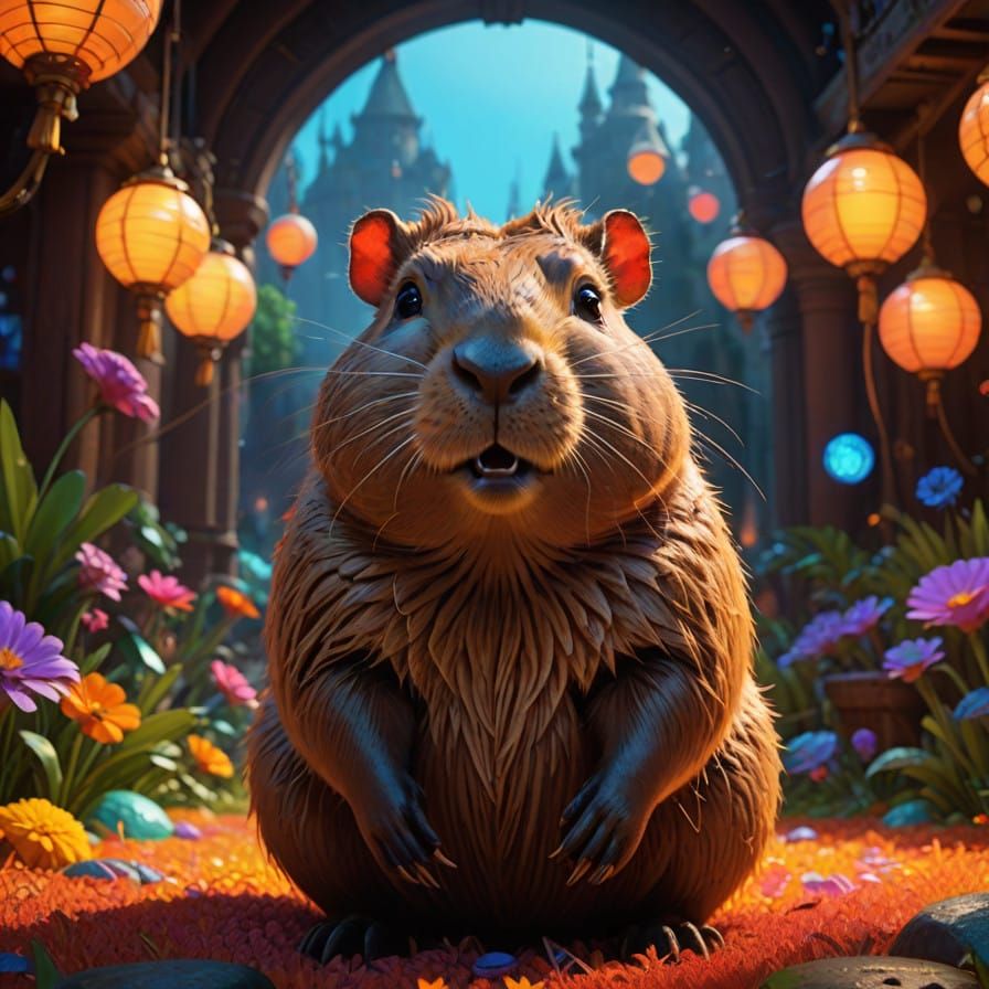 Chubby Capybara Face in Vibrant, High-End Concept Art Style