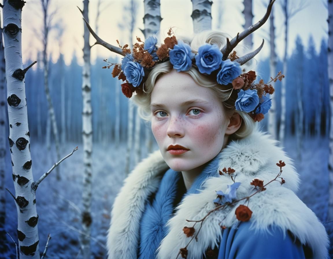 Nordic Woman in Birch Forest, Lomography Style