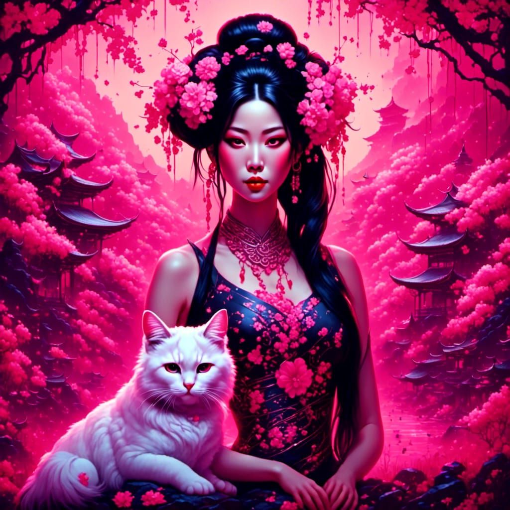 Neon Geisha in Eighties-Inspired Zen Garden