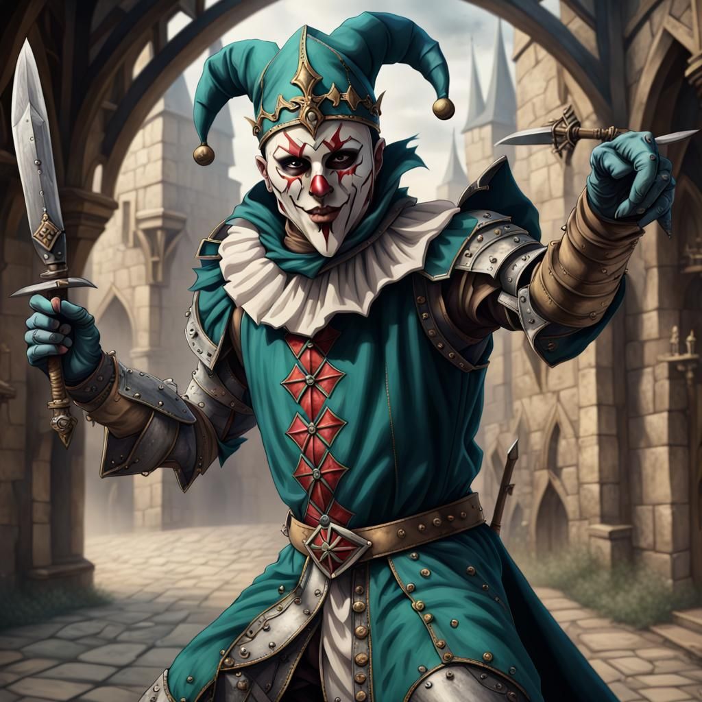 Fantasy Art: Masked Jester with Throwing Knives
