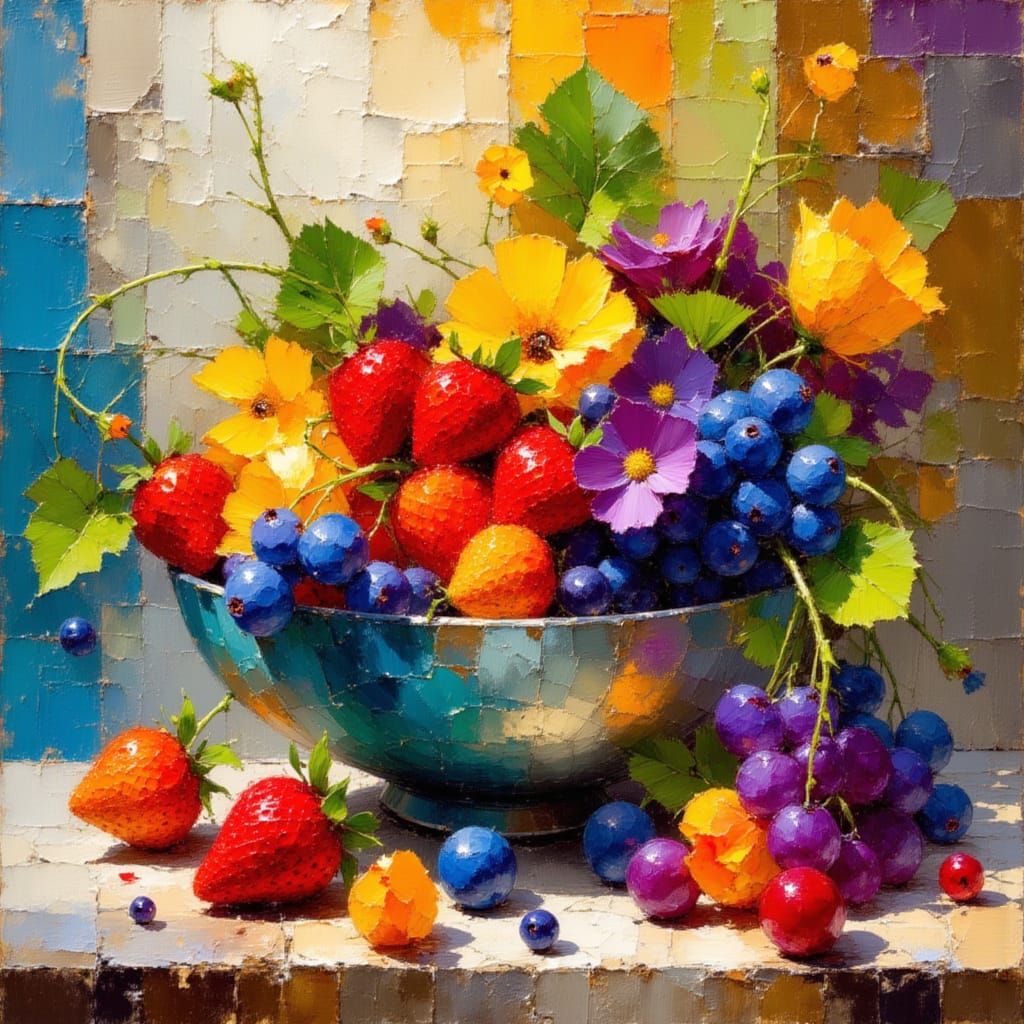 Neo-Impressionistic Still Life of Summer Fruits