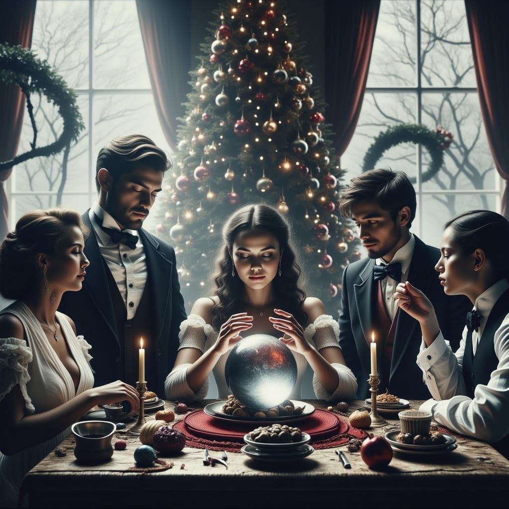 Victorian Séance Scene in SuperHyperrealism Style