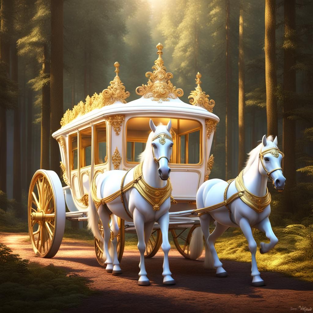 Magnificent Gold Carriage Pulled by White Horses, 3D Art
