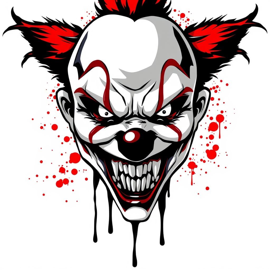 Terrifying Evil Clown Face in Graphic Vector Style