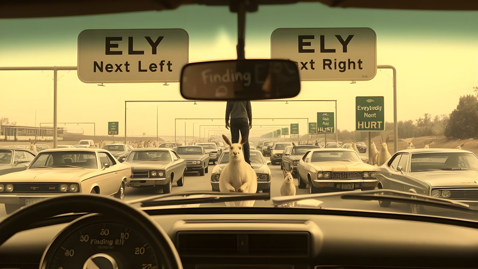 Vintage Cars Stuck in Freeway Traffic Jam