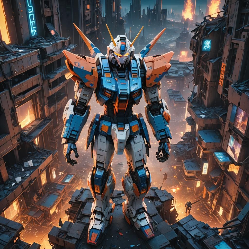 Gundam in Ruined City: Sci-Fi Matte Painting