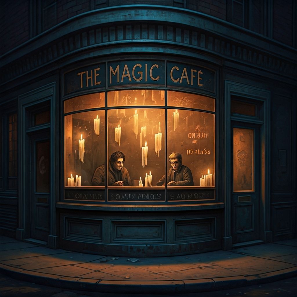 Gritty Urban Fantasy Cafe with Floating Candles