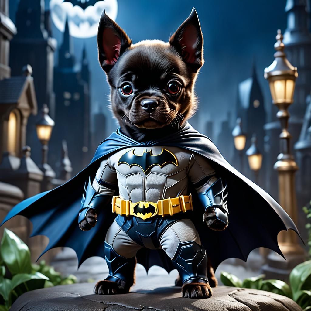 Cute Puppy as Batman in Heroic Pose