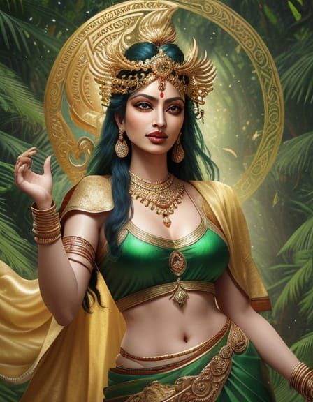 Yakshini Dancing in Forest: Hindu Mythological Art