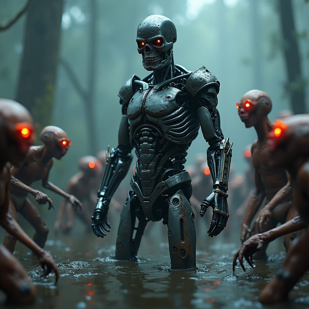 Terminator in Alien Space Swamp Concept Art
