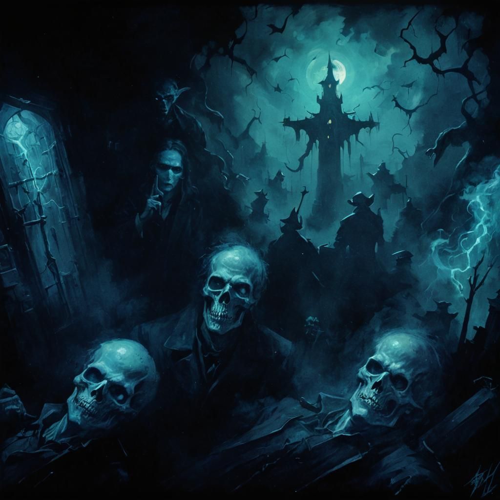 Demonic Noir Night Painting of Forbidden Magic