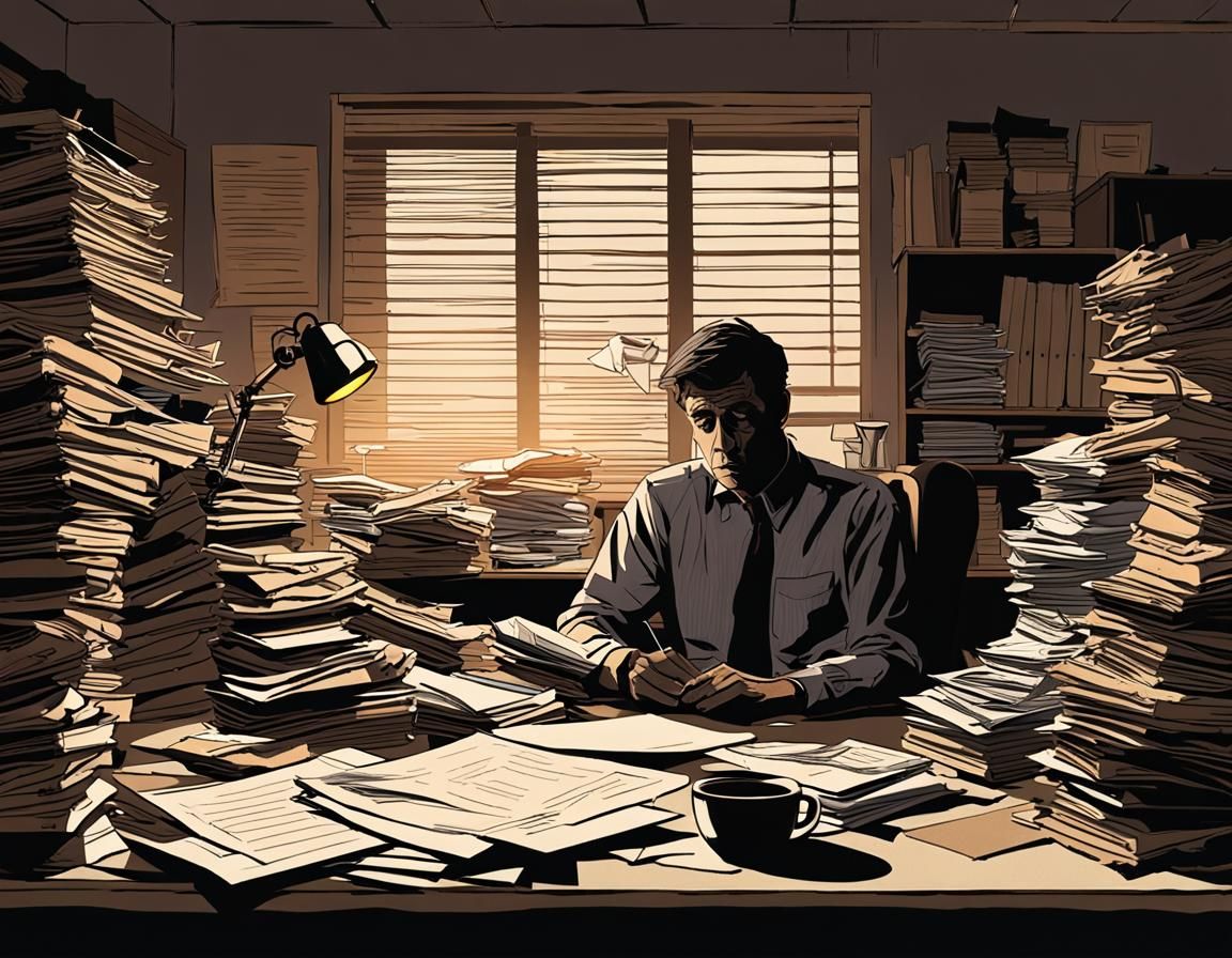 Melancholic Office Worker in Baroque Chiaroscuro