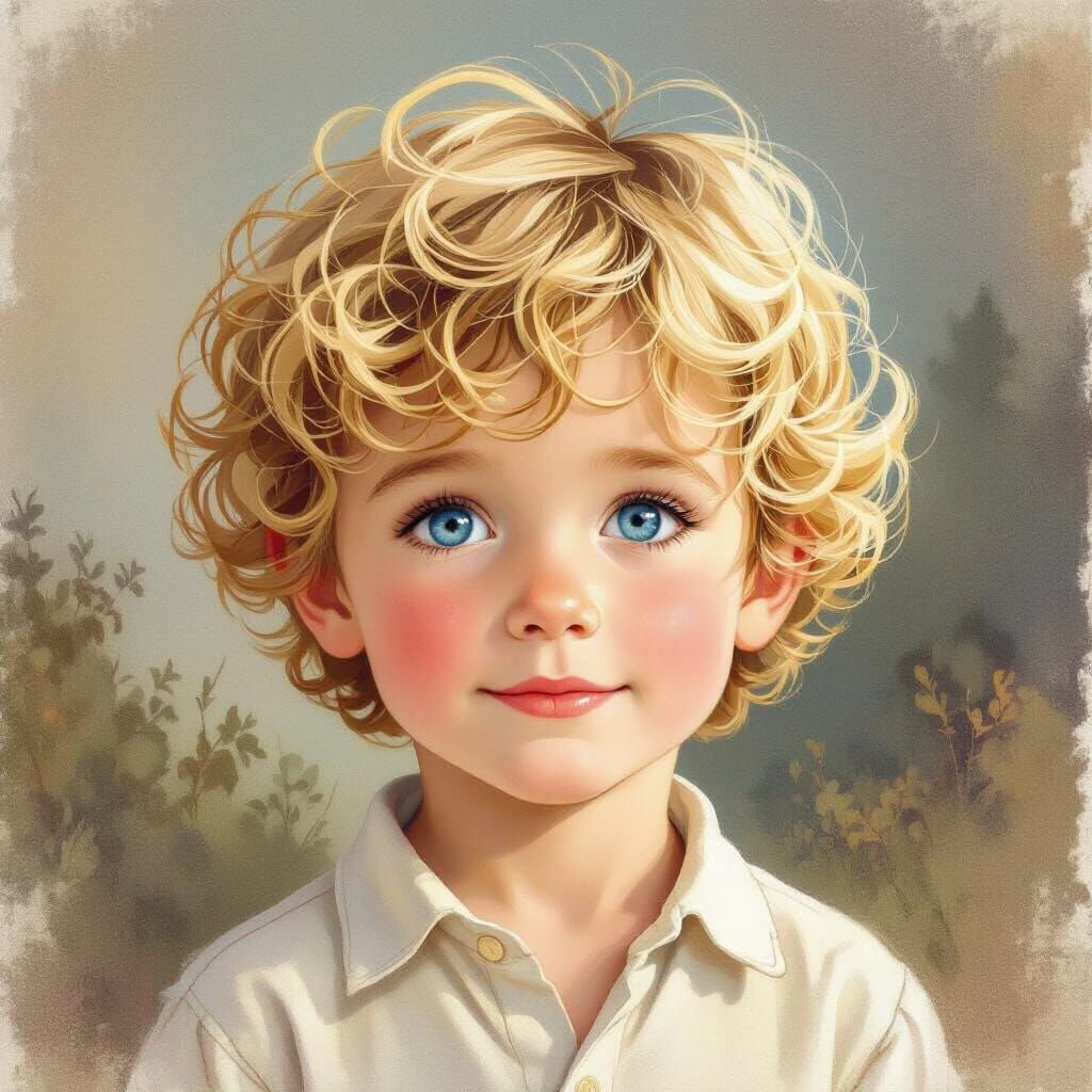 Young Boy with Curly Blonde Hair and Blue Eyes in Storybook ...