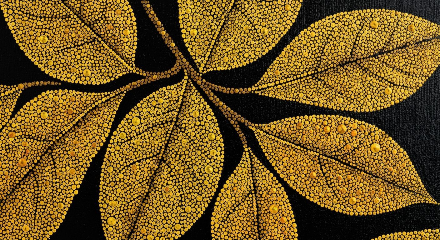 Golden Yellow Leaves Pointillist Painting