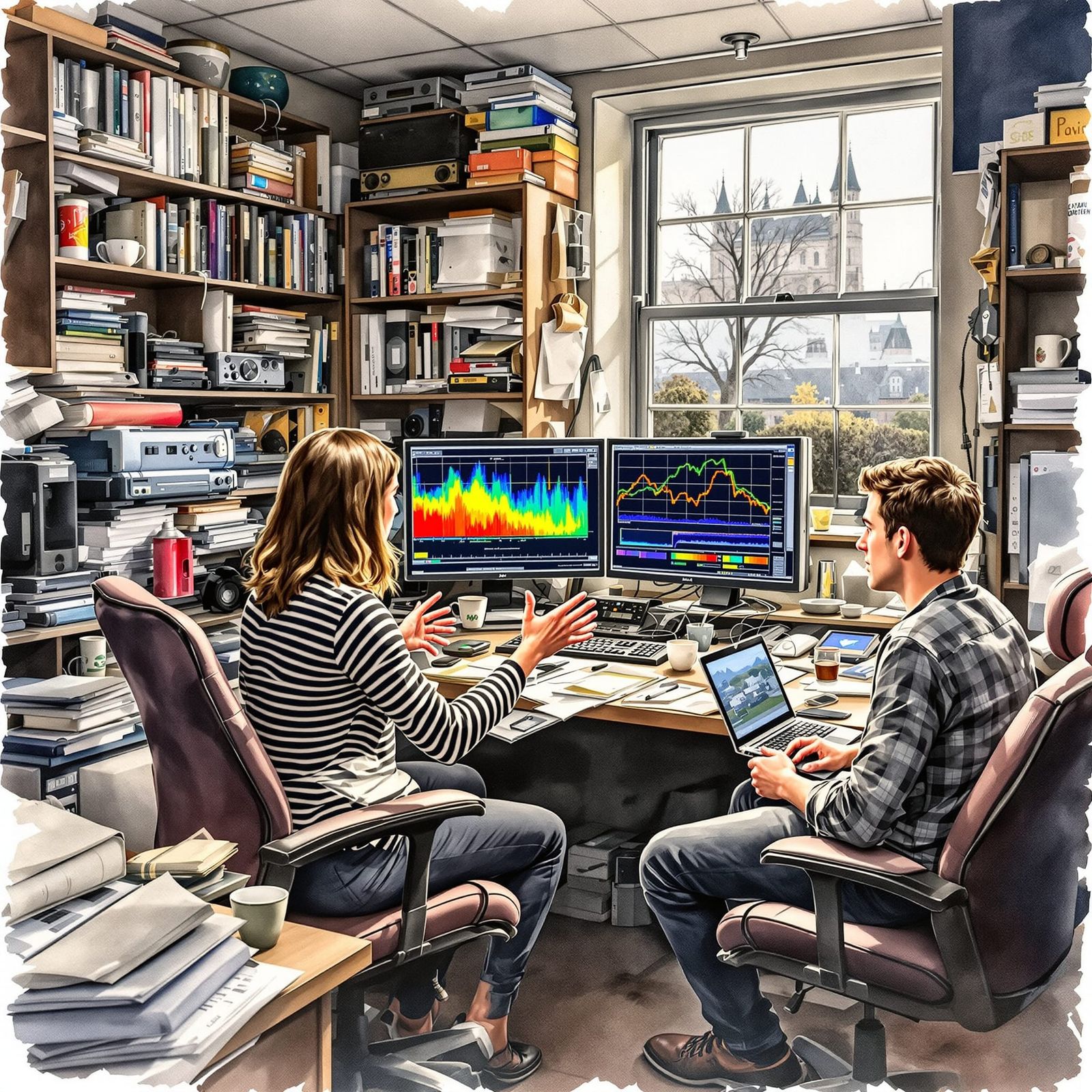 Watercolour of Astrophysicist Elena Patterson in Cramped Off...