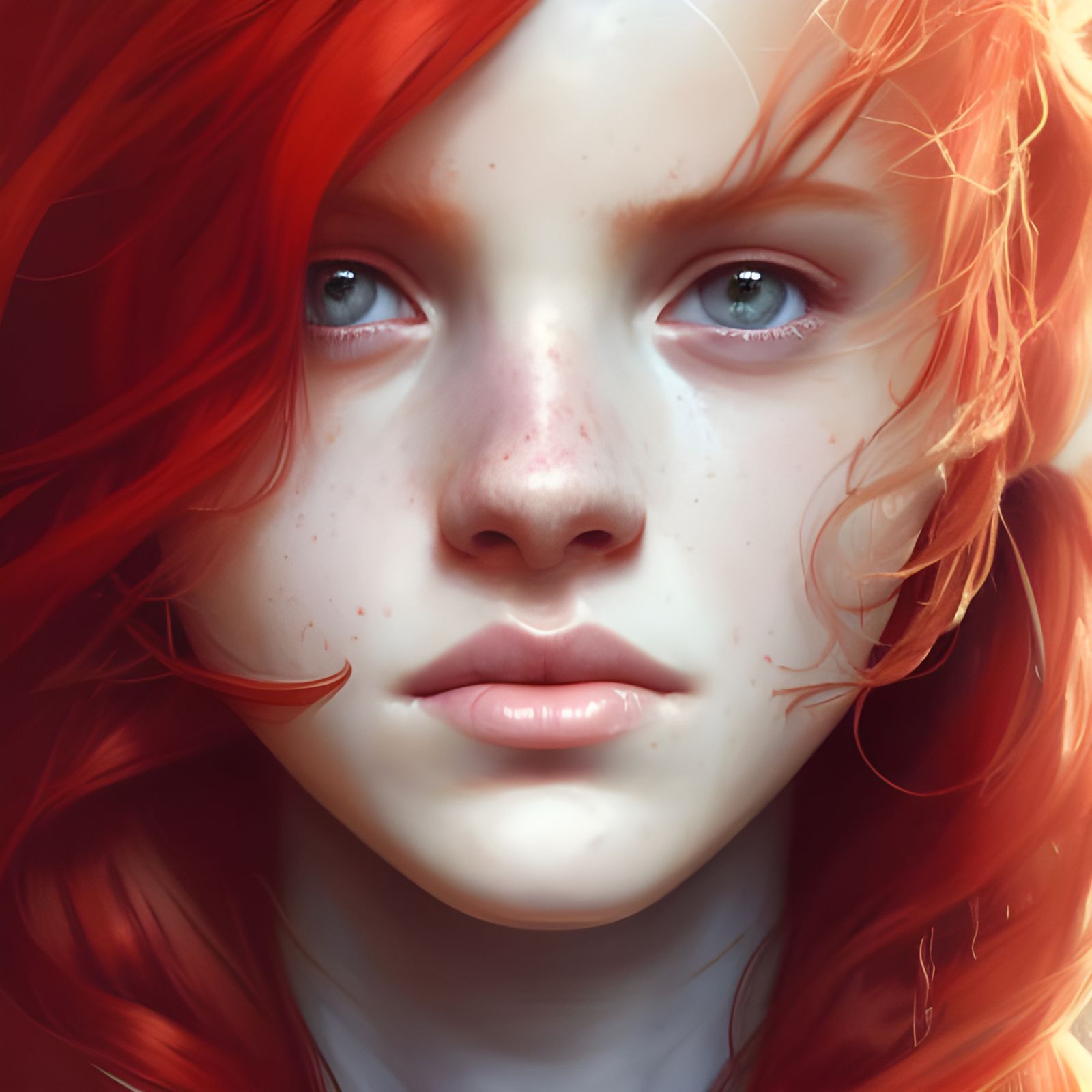 Redhead Portrait with Freckles in Hyperdetailed Style