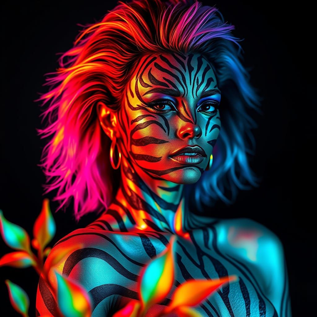 Neon Goddess in Iridescent Stripes and Spots