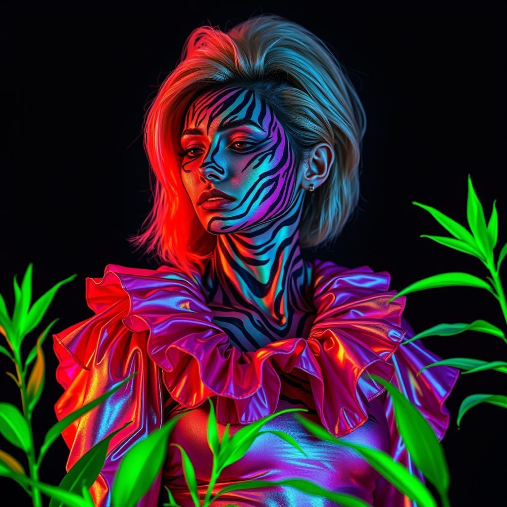 Surreal Neon Goddess Unveils Iridescent Majesty