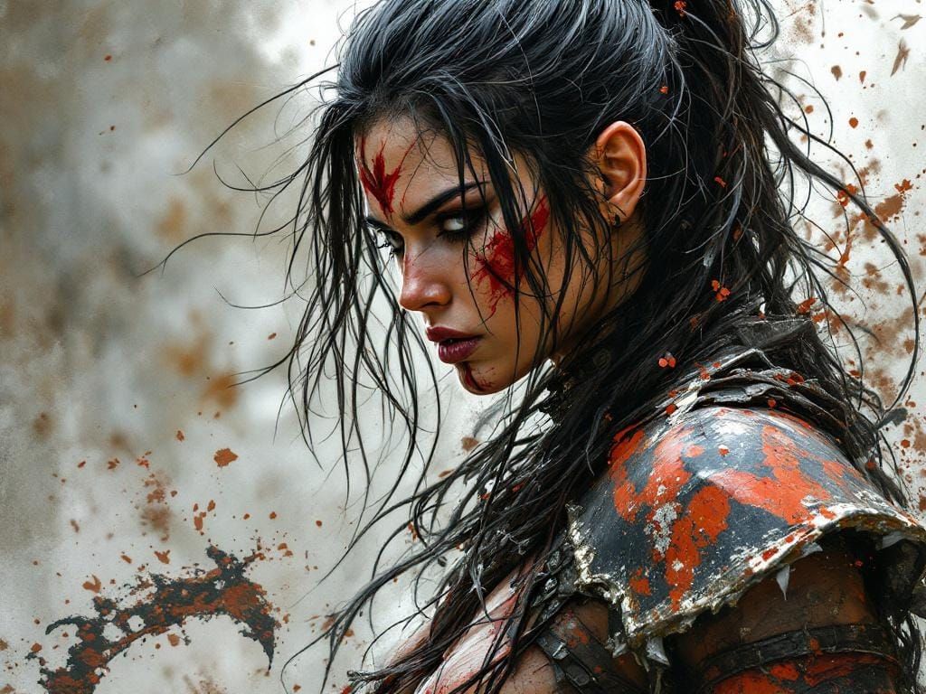 Barbarian Warrior Woman in Expressive Portraiture Style