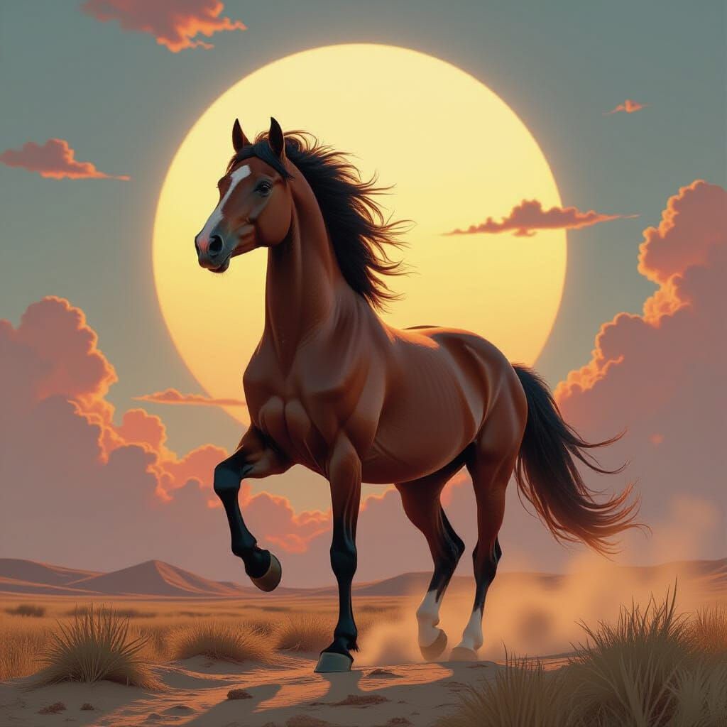 Majestic Arabian Stallion Before a Glowing Planet