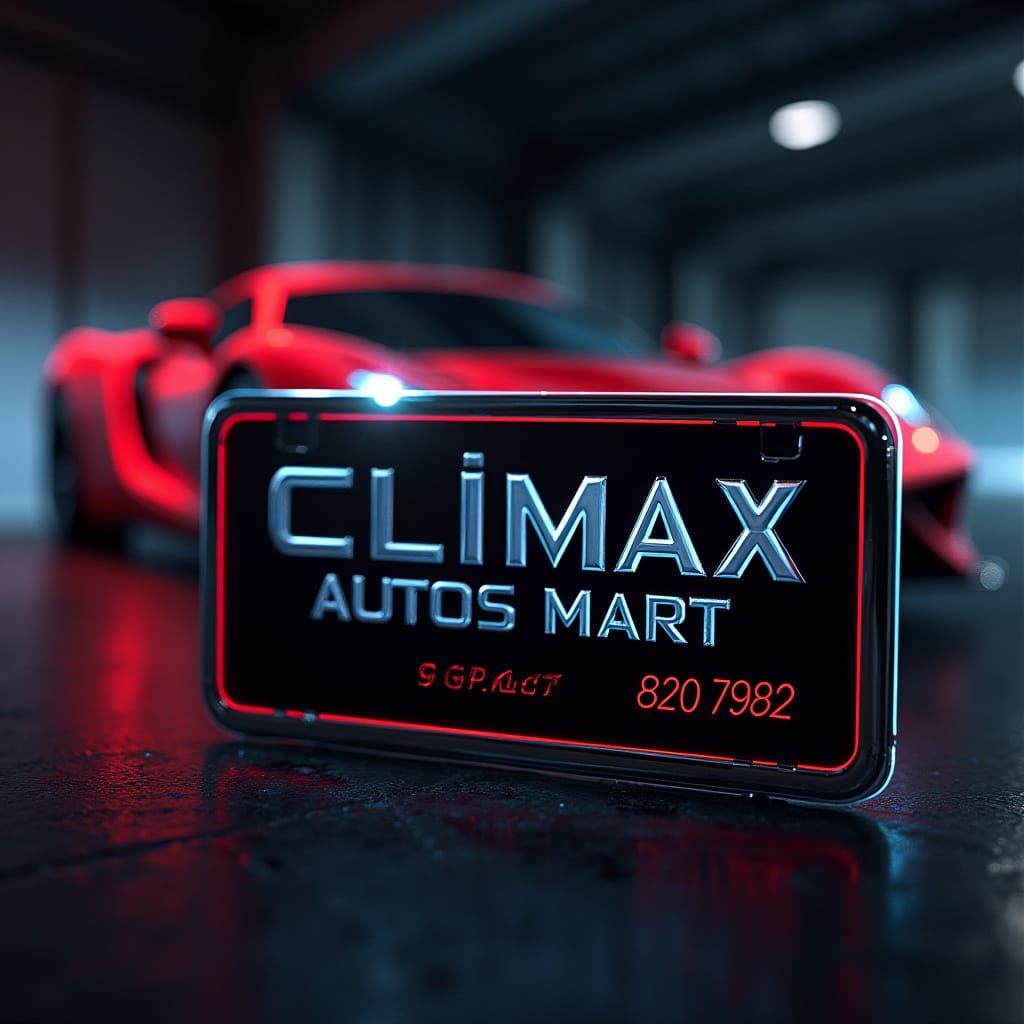 Sleek License Plate Design in Futuristic Black and Red Theme