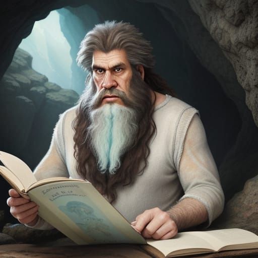 Caveman's Sci-Fi Book: A Whimsical Pastel Illustration