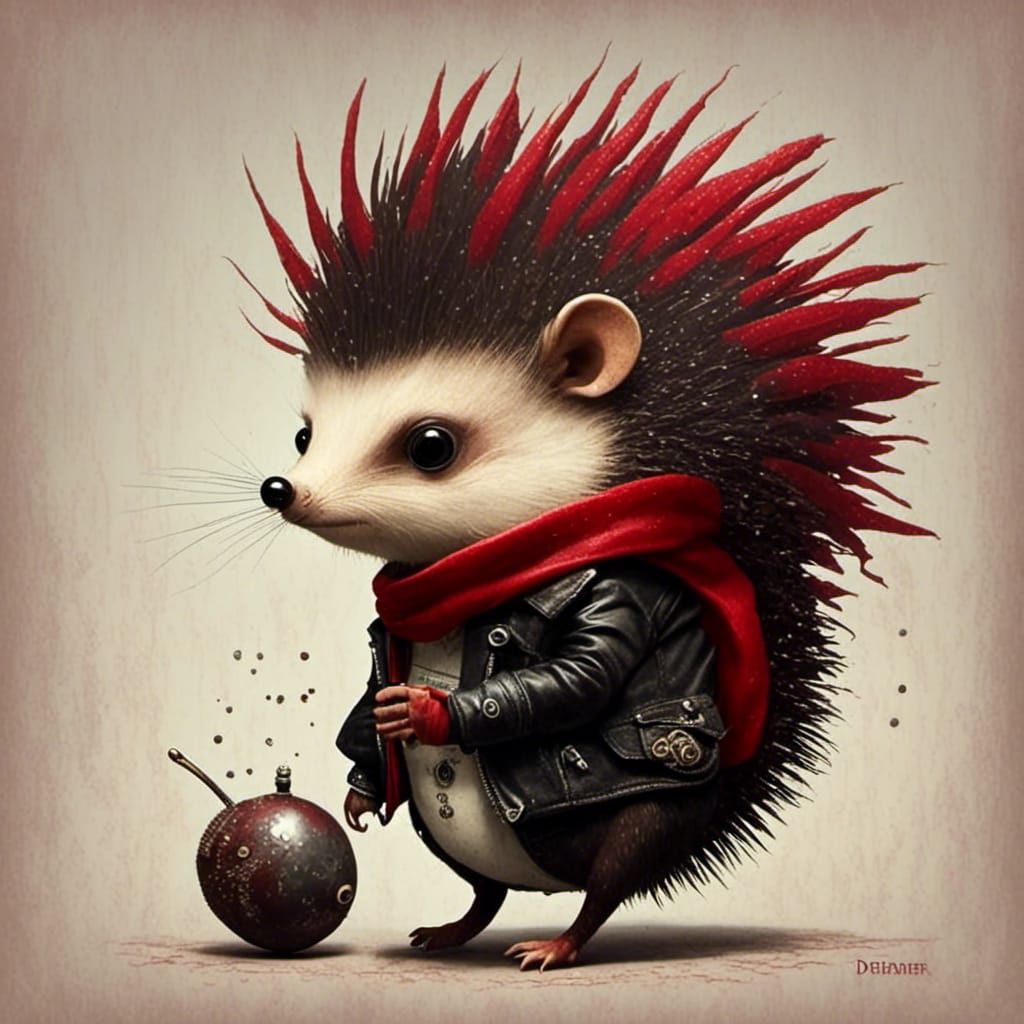 Punk Rock Hedgehog with Red Mohawk