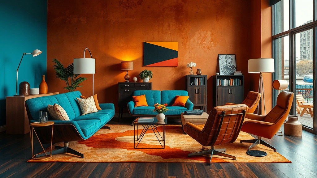 Retro Lounge: Mid-Century Furniture in Teal and Orange