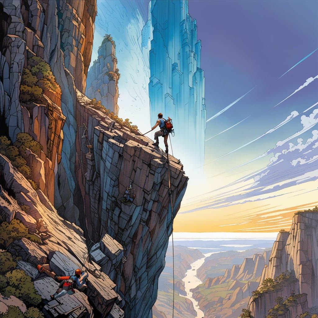 Rock Climber Rappelling: Fantasy Masterwork