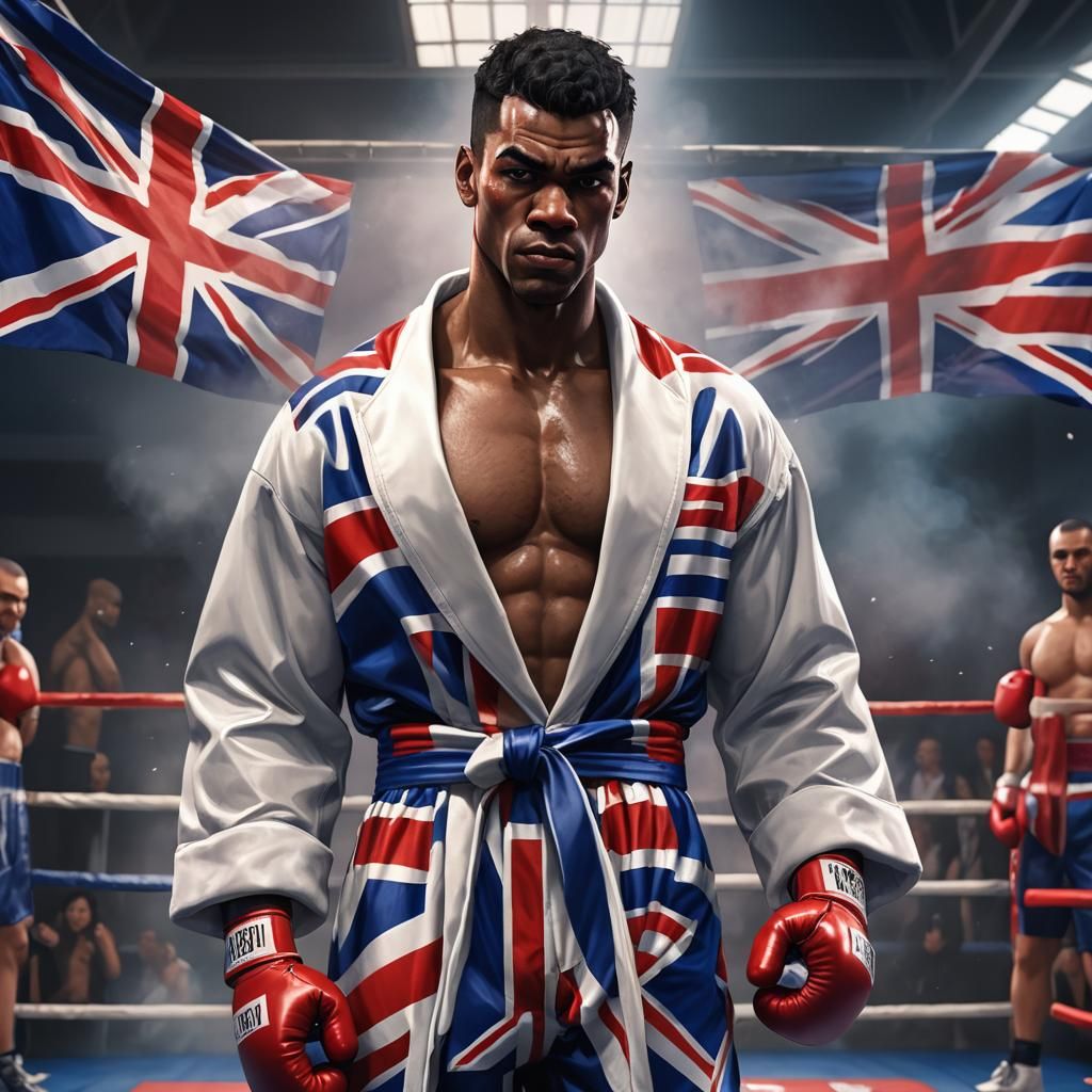 Anime Boxer in Union Jack Outfit, 3D Art