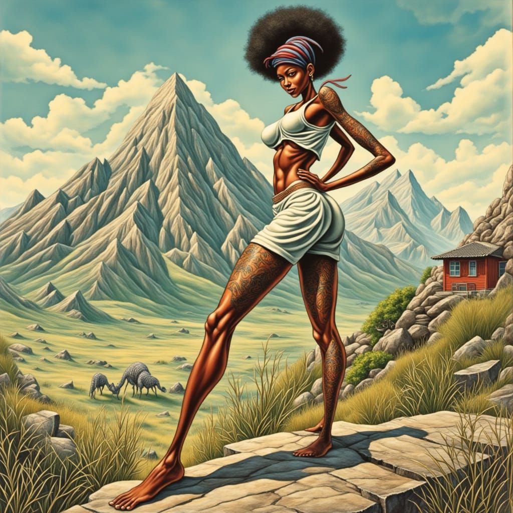 Cyberpunk Warrior with Yakuza Tattoos in Risograph Style