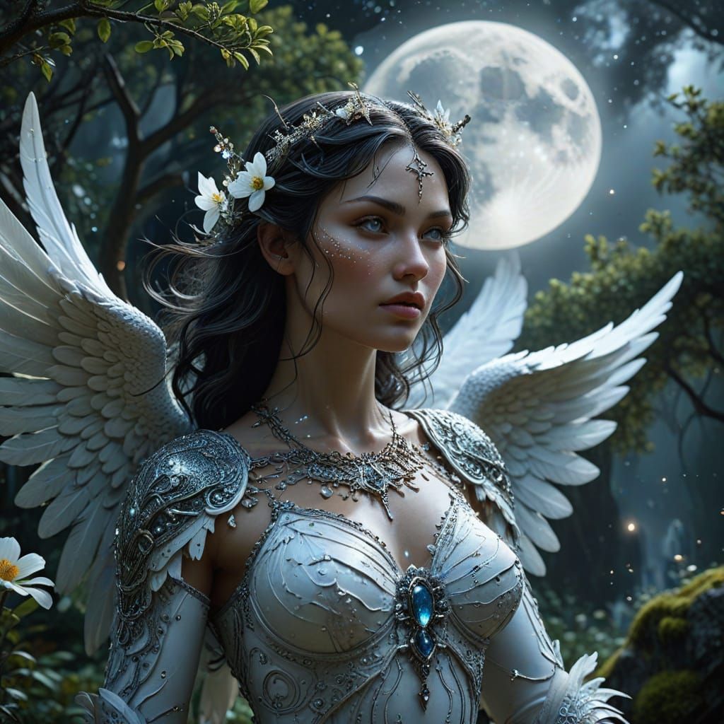 Angelic Reflection in a Moonlit Landscape