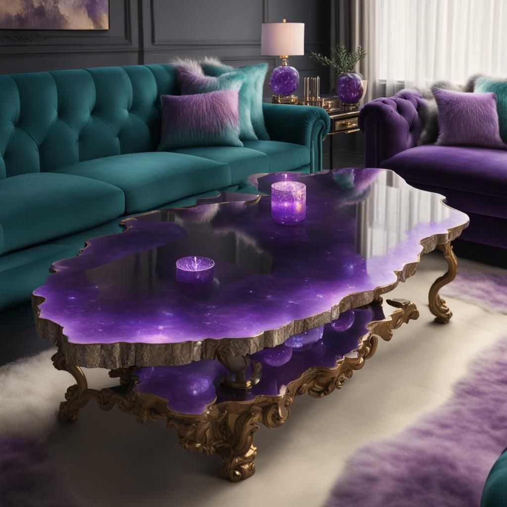 Beautiful living room with purple walls turquoise blue Sofas...